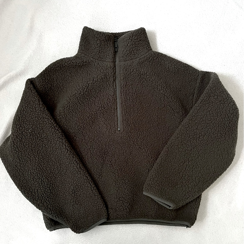 COTTON ON BODY Cozy OLIVE Sherpa Polar fleece cropped Pullover Womens XS